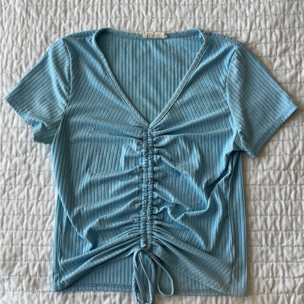 Olivia Rae Sky Blue Ruched V-Neck Tee